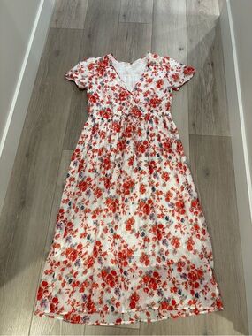 Christy Dawn White Maxi Dress with Red Floral Print
